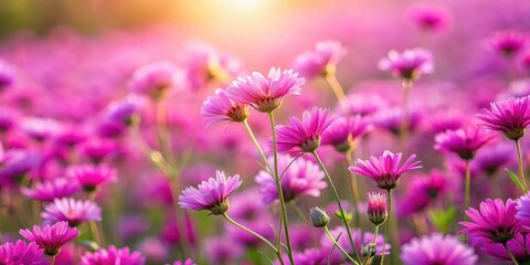 Fototapeta premium A beautiful, blurred background of a field of pink and purple flowers in full bloom, nature, vibrant, colorful, floral