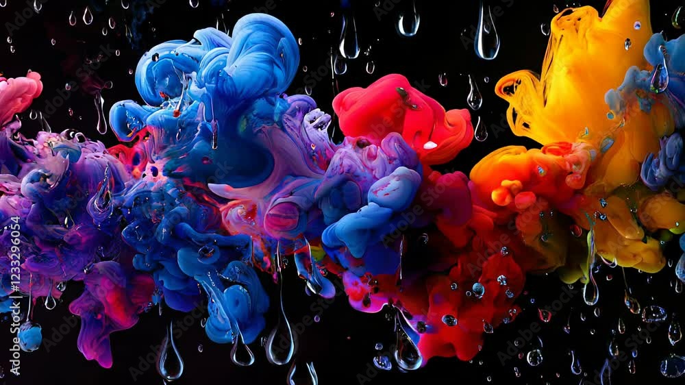 Poster abstract ink symphony: vivid hues of vibrant inks dance and intertwine in a mesmerizing abstract com