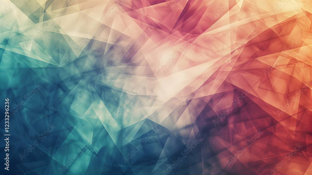 Poster a colorful abstract background with overlapping geometric shapes and gradients.