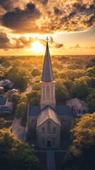 Obraz premium Church steeple at sunset