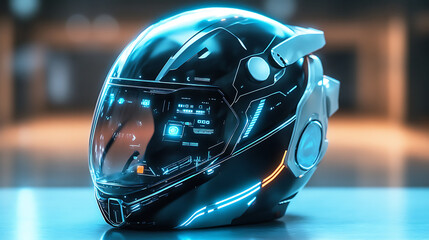 A futuristic helmet with built-in security features and holographic heads-up display (1)