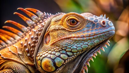 Obraz premium Majestic light brown iguana showcasing intricate scales, vibrant colors, and piercing gaze, iguana