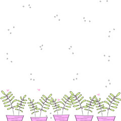 card with pink potted plant with copy space for text.