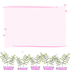 card with pink potted plant with copy space for text.