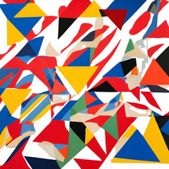 Naklejka premium Arte Abstrata com traços triangulares e cores primárias. IA.