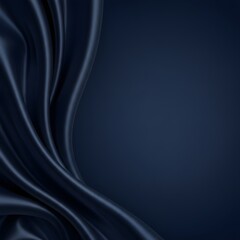 Satén de seda azul oscuro. Fondo de lujo azul marino. Fondo elegante. Suaves pliegues ondulados. Fondo de satén de seda azul marino con ondas elegantes