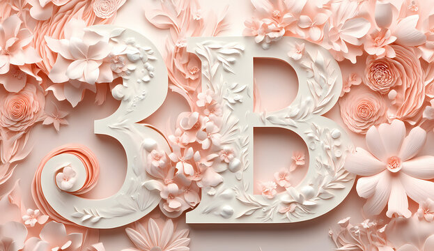 3B Floral Celebration: Delicate and artistic, the number 3B is elegantly crafted with floral designs in a pastel palette, perfect for an elegant and celebratory visual.