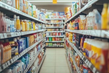 Aisle of Household Cleaning Products Inside a Grocery Store