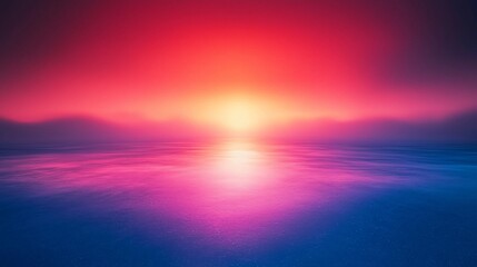 Radiant Sun Reflects Over Water Amidst Hazy Mountain Peaks And Colorful Sky At Dusk Glow.