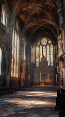 Sunlit Gothic church interior