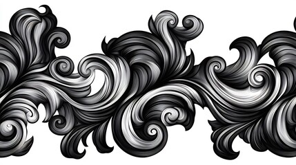 Fototapeta premium Elegant Monochrome Swirls: A Seamless Design of Intricate Floral Ornamentation