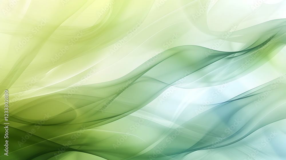 Poster abstract wavy patterns in green and blue tones, creating a serene and calming effect.