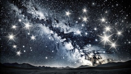 Black and White Starry Sky with Paint Splatters - Night Photography, Artistic, Abstract, Sky, Stars, Monochrome, Creative, Texture, Art, Nature,