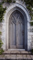 Ancient Gothic arched wooden door