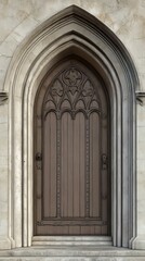 Fototapeta premium Ornate arched wooden door in stone