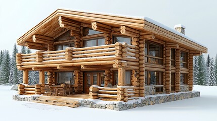 Snowy Alpine Log Cabin Winter Retreat