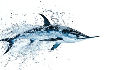 Naklejka premium Jumping swordfish with water splash isolated on white background