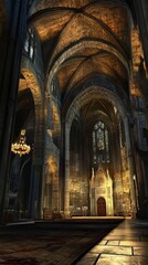 Fototapeta premium Ancient cathedral interior bathed in light