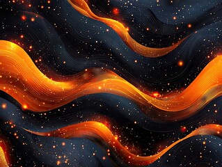 Abstract waves in fiery orange and black, evoking movement and cosmic energy.