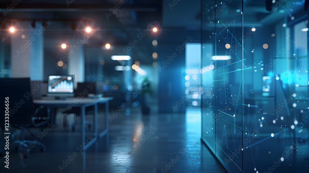 Aufkleber a modern office space with digital elements and a focus on technology and data analysis.