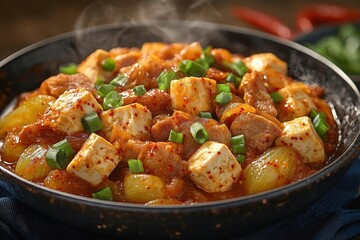 Spicy Tofu And Pork Stew With Onions