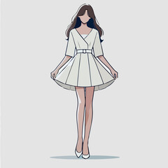 Elegant Woman in Simple White Dress Fashion Illustration