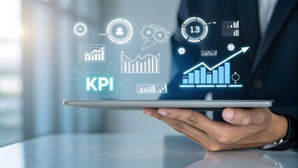 Business Person Analyzing Key Performance Indicators on Tablet
