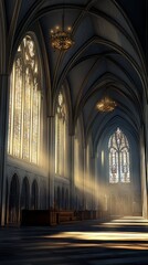 Obraz premium Sunlit Gothic cathedral interior