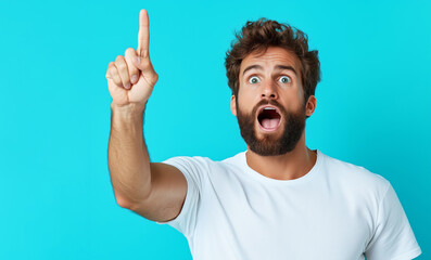 Man enthusiastically gestures with finger raised in excitement