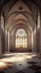 Obraz premium Sunlit Gothic Cathedral Interior