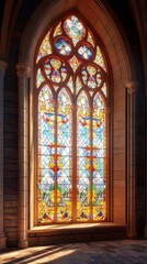 Fototapeta premium Sunlit stained glass cathedral window