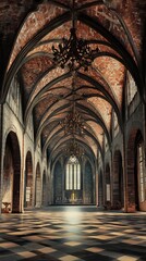 Naklejka premium Grand cathedral interior, sunlight streams in.