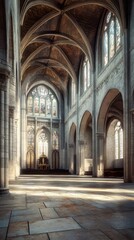 Sunlit Gothic church interior