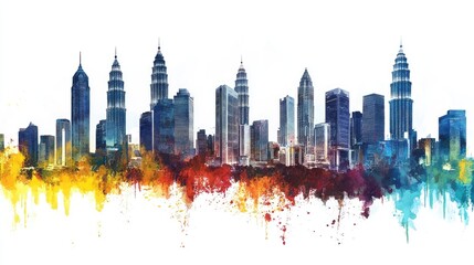 Kuala Lumpur skyscrapers Malaysia depicted against a white background