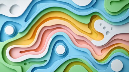 Fototapeta premium Abstract pastel papercut waves background design