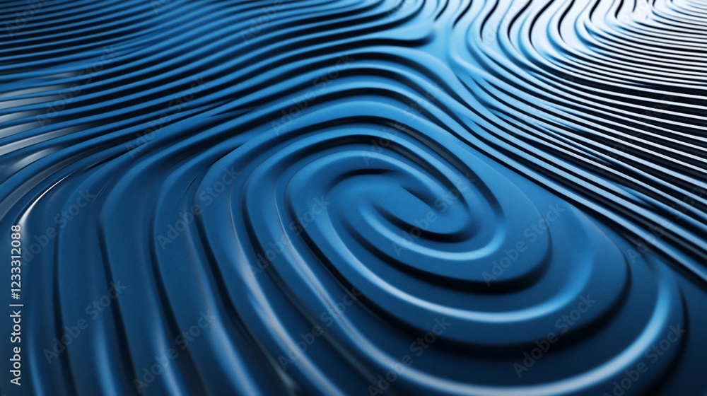 Poster abstract blue wavy textured pattern with a central spiral formation for background design