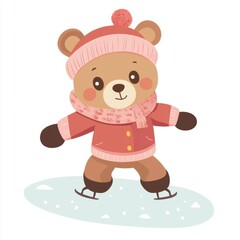 Cute bear ice skate cartoon style