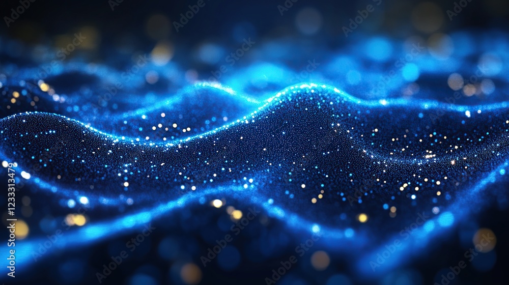 Poster blue glowing particle wave abstract background