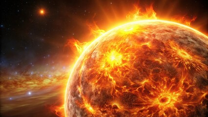 Obraz premium Sun star surface with solar flares, burning of sun animation rendering, solar flare, sun, star, surface, burning, heat