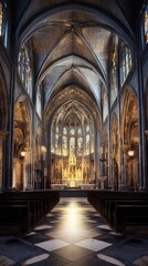 Obraz premium Grand church interior, serene light.