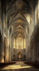 Fototapeta premium Sunlit Gothic cathedral interior