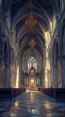 Fototapeta premium Sunlit Gothic church interior