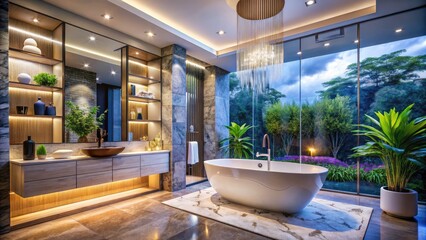 Luxurious Modern Bathroom with Marble Countertops, Freestanding Bathtub, and Rain Shower - Elegant Home Decor Ideas for a Stylish Sanctuary