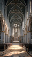 Fototapeta premium Tranquil church interior bathed in sunlight