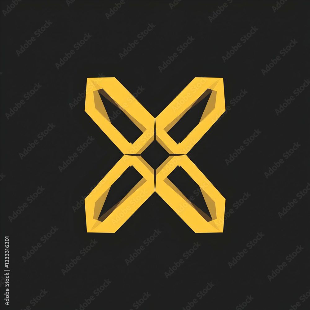 Poster dynamic geometric pattern featuring intricate yellow shapes in modern abstract design