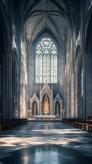 Obraz premium Sunlit Gothic cathedral interior