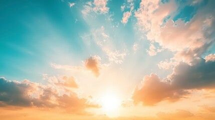 Obraz premium Serene Sunrise Over Horizon with Soft Clouds and Blue Sky