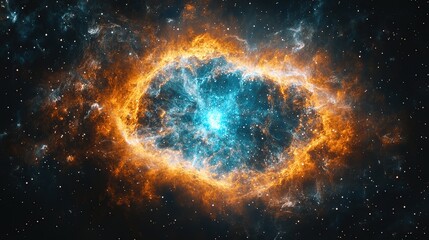 Obraz premium Cosmic Nebula Stellar explosion in space, fiery gases, distant stars, educational use
