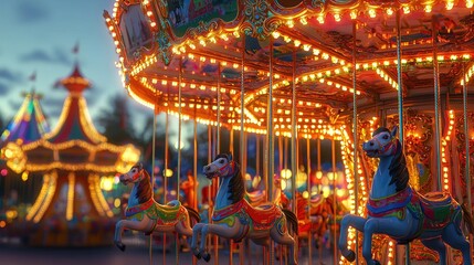 Enchanted Carousel Night with A Whimsical Fairytale at Dusk