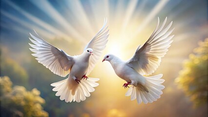 Serene Flight of Doves: A Peaceful Low Light Scene Symbolizing Freedom